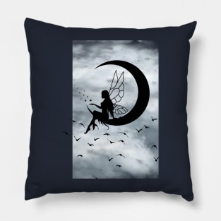 Silhouette, fairy moon and birds. Pillow