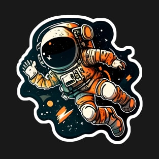 Blue Cartoon Astronaut Sticker T-Shirt