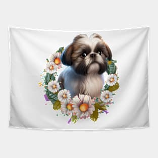 Floral Shih Tzu Tapestry