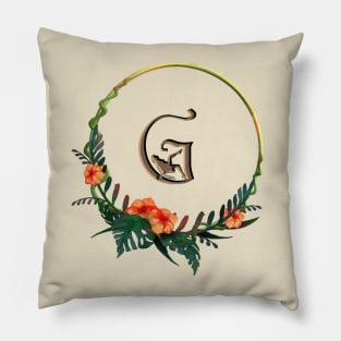 Letter G with girl figure on a tropical flower frame Pillow