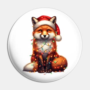 Fox Wrapped In Christmas Lights Pin