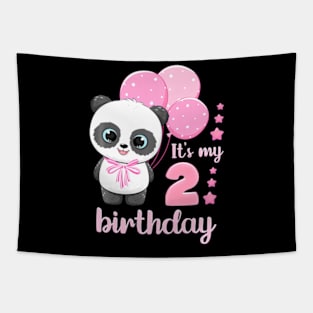 Kids Girl 2 Year Old Panda Pink Balloons It'S My 2Nd Birthday Tapestry