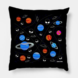 space planets and aliens in galaxy adventure ecopop wallpaper Pillow