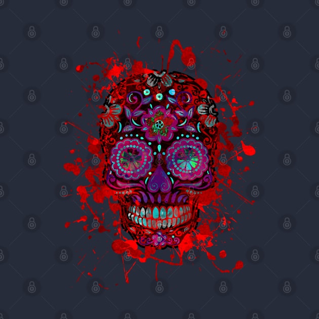 Funny Mexican Sugar Skull red grunge by EDDArt