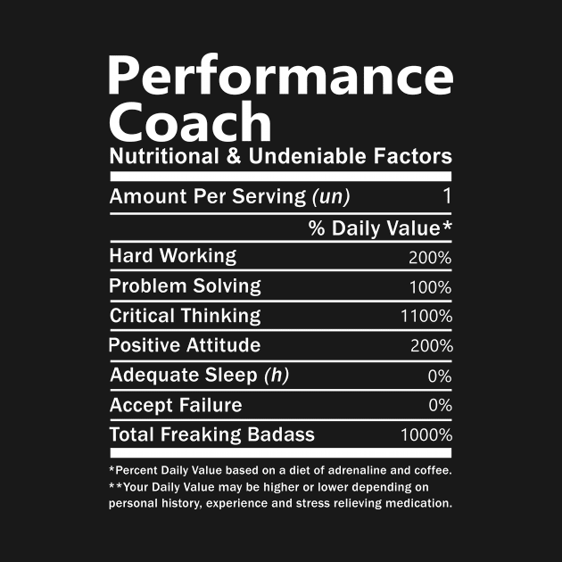 Performance Coach T Shirt - Nutritional and Undeniable Factors Gift Item Tee by Ryalgi
