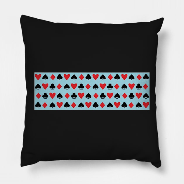 Playing Card Suits Striped All Over Poker Pattern on Blue Pillow by gloobella