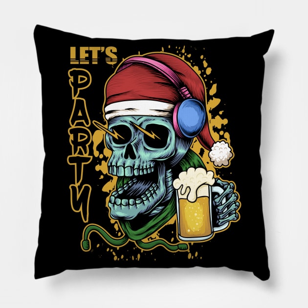 Christmas Skull with beer Pillow by be yourself. design