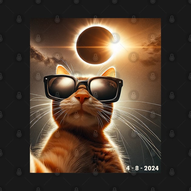 cat taking a selfie with solar 2024 eclipse wearing Glasses by Mitsue Kersting