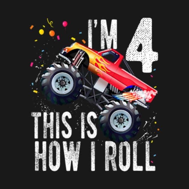 Kids Year Old 4th Birthday Boy Monster Truck Car T by Cristian Torres