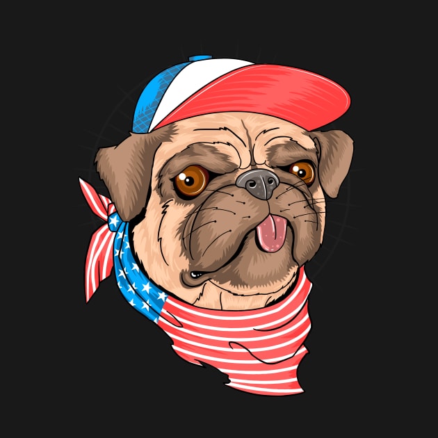 Pug dog usa flag by Metaart