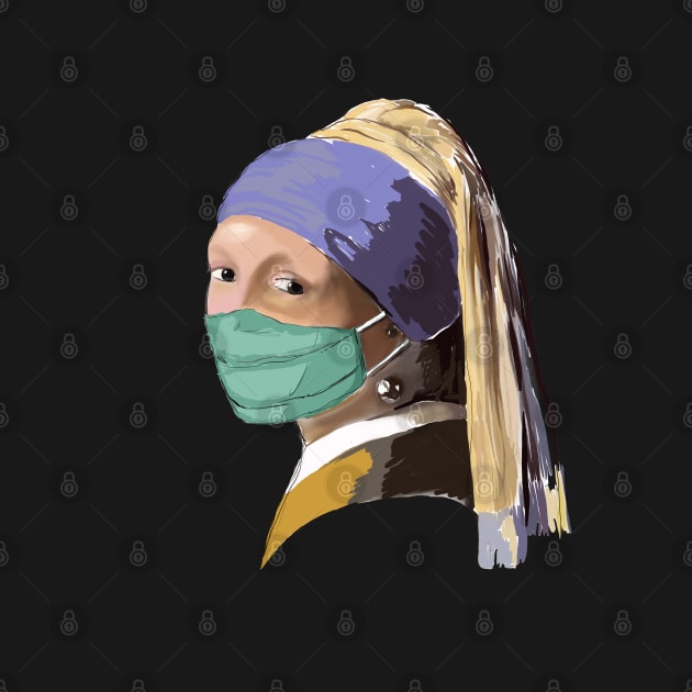 girl with pearl earring and facemask - vermeer style illustration by PrincessbettyDesign