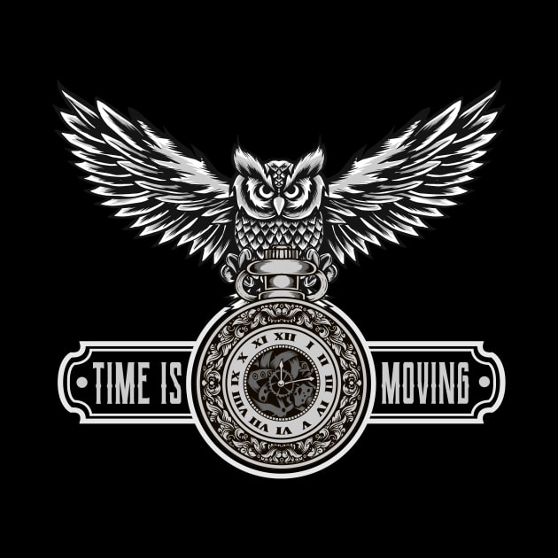 Owl with Watch Time Is Moving Steampunk Design by Foxxy Merch