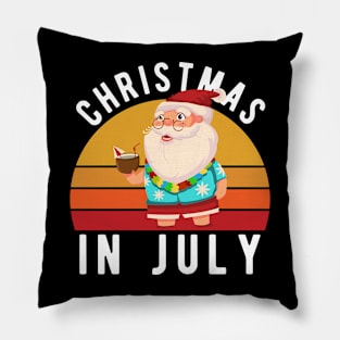 Christmas In July T Shirt Funny Santa Summer Beach Vacation Pillow