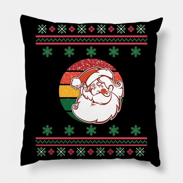 Santa Face Faux Ugly Christmas Sweater Funny Holiday Design Pillow by Up 4 Tee
