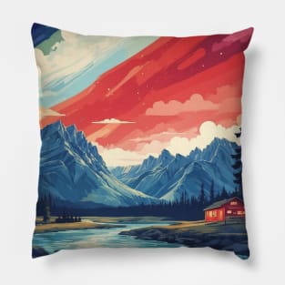 Manitoba Canada Starry Night Aurora Boreal Vintage Poster Tourism Pillow