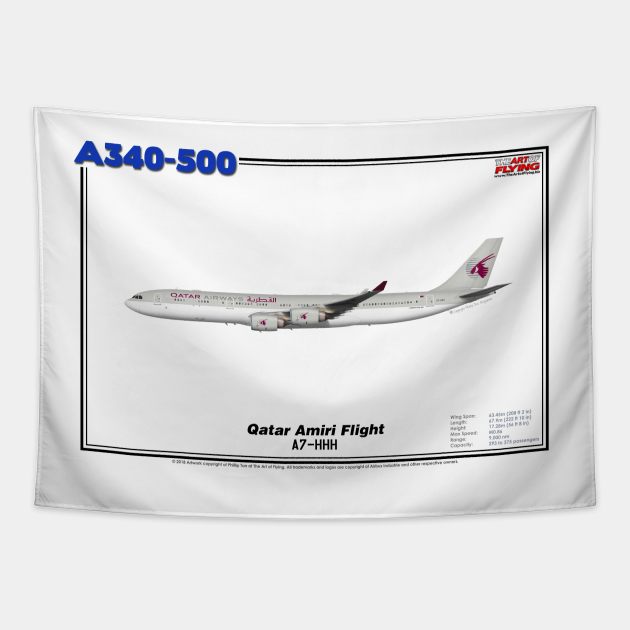 Airbus A340-500 - Qatar Amiri Flight (Art Print) Tapestry by TheArtofFlying