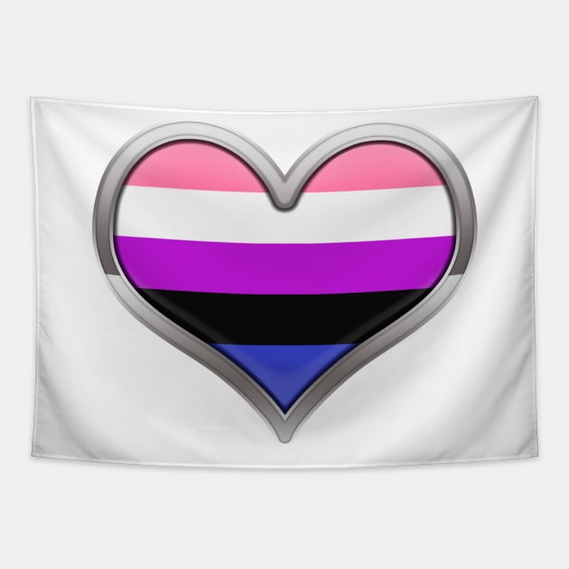 Large Gender Fluid Pride Flag Colored Heart with Chrome Frame Tapestry by LiveLoudGraphics