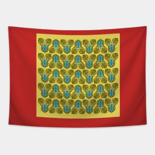 Turkish Tulip Damask Floral Pattern Yellow Blue Tapestry