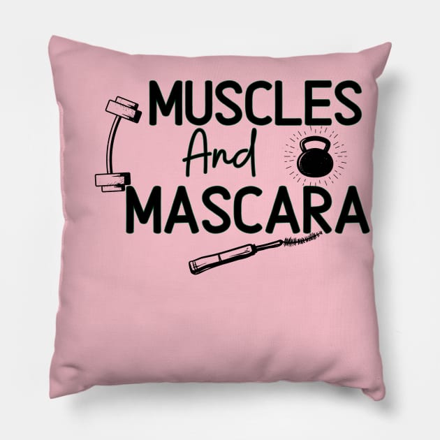 Muscle And Mascara Funny Woman Weight Lifting Workout shirt Pillow by Grun illustration 