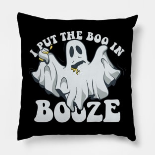 I Put The Boo In Booze Funny Halloween Ghost Drinking Party Costume Pillow