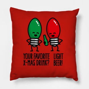 Funny Christmas lights pun X-mas drink light beer Pillow