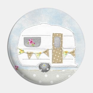 White Caravan with bunting Pin