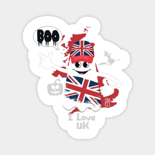 BOO GHOST with the English flag "I love UK" - cute Halloween Magnet