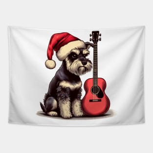 Perro schnauzer navideño con guitarra 3 Tapestry