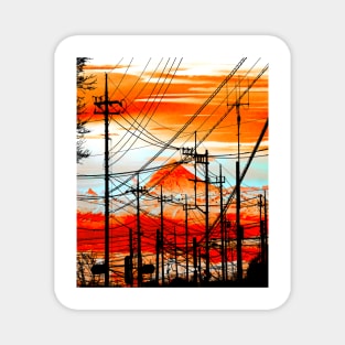 City and Snowy Mountain Sunset Scenery Magnet