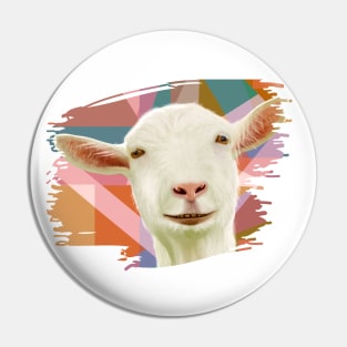 White Goat Face Colorful Geometric Pin