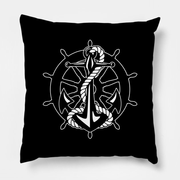 Old Sailing Ship Wheel With Anchor Pillow by hobrath