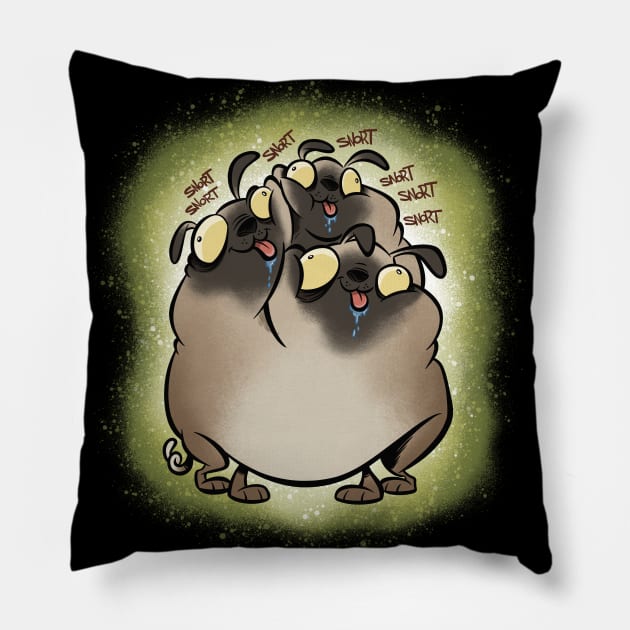 Pug Cerberus Pillow by westinchurch