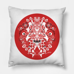 crimson skull in tree of life ecopop in zentangle totonac patterns Pillow