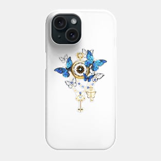 Antique Clock with Butterflies Morpho ( Steampunk ) Phone Case