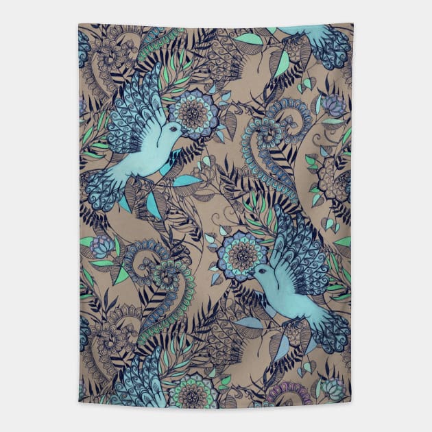 Flight of Fancy – aqua, mint, taupe Tapestry by micklyn