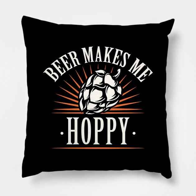 Beer Makes Me Hoppy Pillow by LuckyFoxDesigns