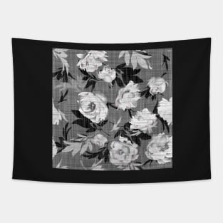 White peonies on a gray linen texture Tapestry