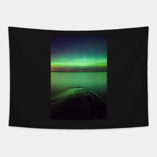 Northern lights glow over lake Tapestry