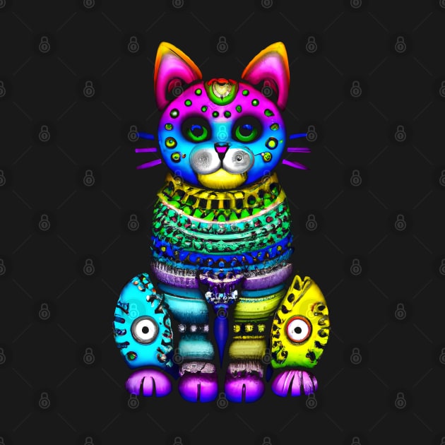 Colorful ethno style cat art by Ravenglow