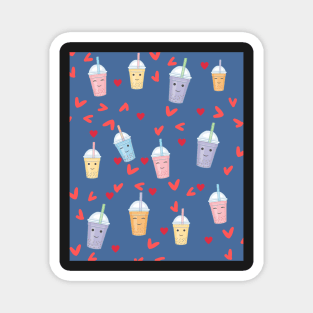 Boba Tea Inspired,Colorful Boba Bubble Tea blue Pattern Magnet