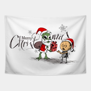 Alien Santa Claus Merry Christmas Tapestry