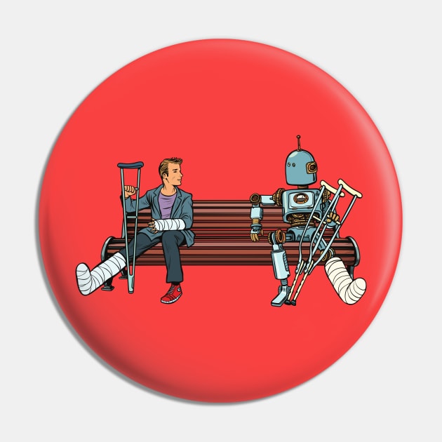 Human And Robot With Broken Legs Pin by waltzart