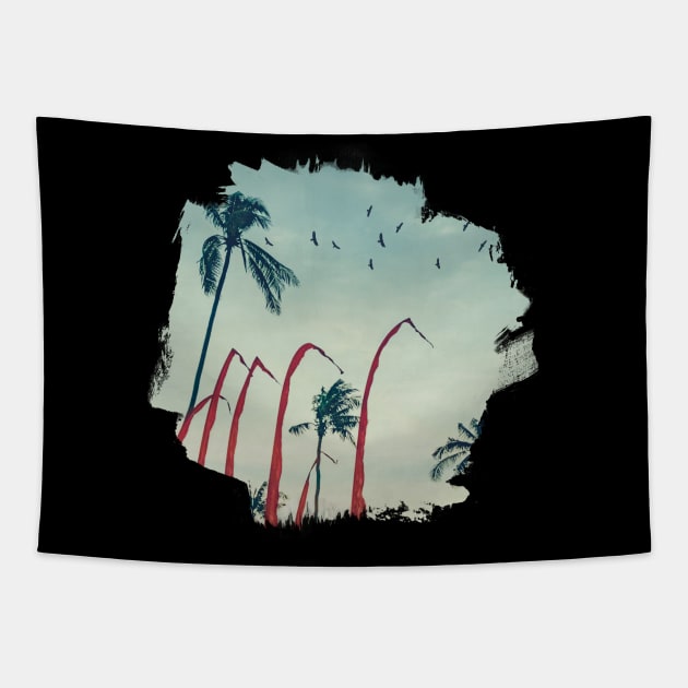 Coconut Palm Trees And Red Flags Tapestry by DyrkWyst