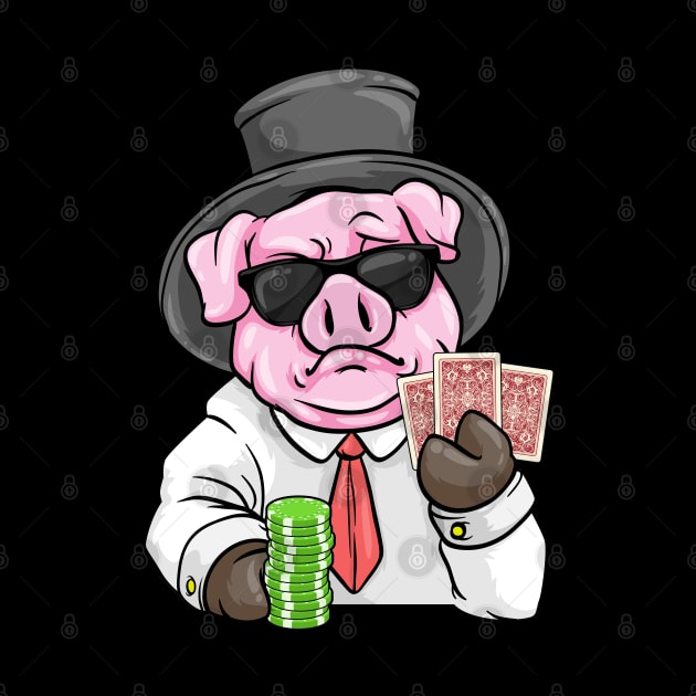 Pig at poker with Poker cards and Poker chips by Markus Schnabel