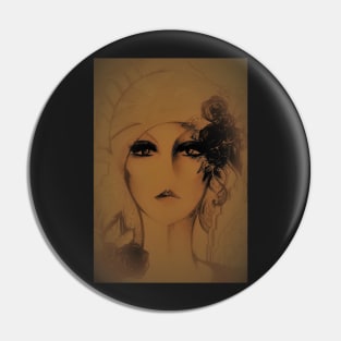 HAZY SUMMER GIRL IN TURBAN WITH FLOWERS INK DRAWING PENCIL Pin