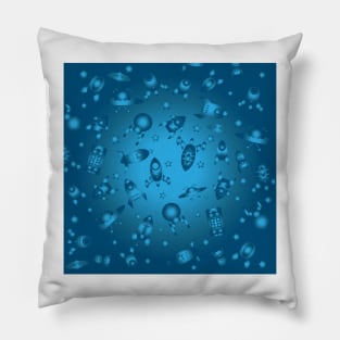 Space Ship Jamboree in Blue Pillow