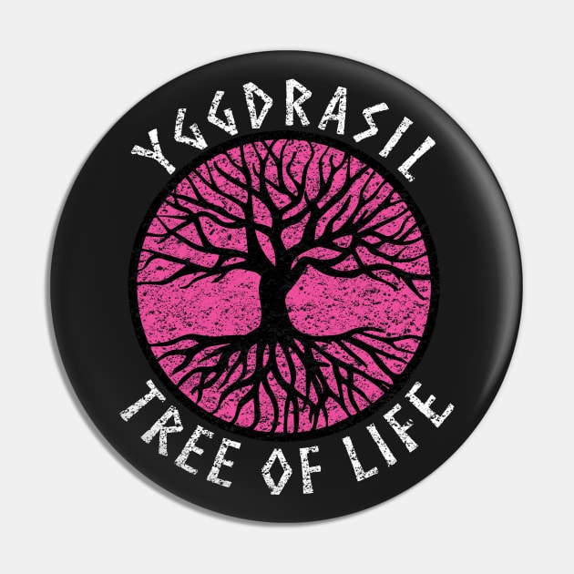 Tree of Life Yggdrasil Pink Valhalla Vikings Grunge Distressed Pin by vikki182@hotmail.co.uk