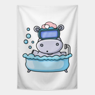 Kawaii Cute Hippo in a Tub Tapestry