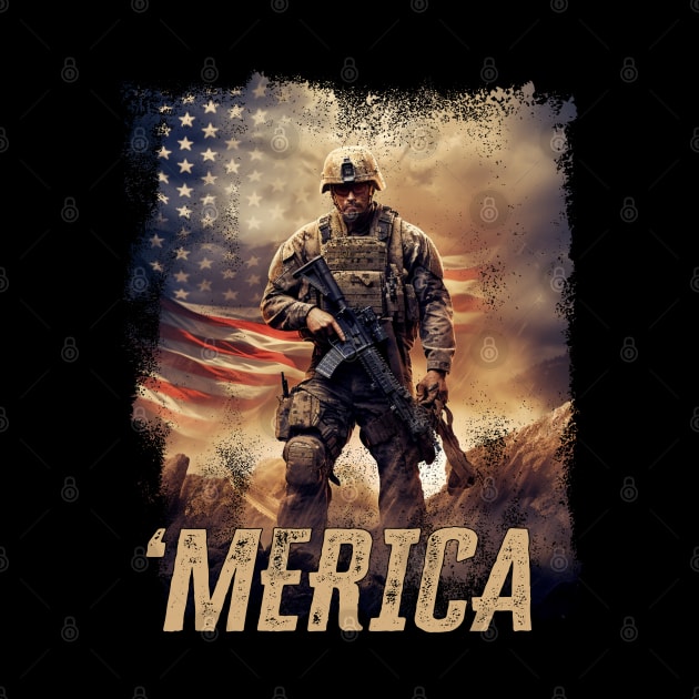 Merica Heroic Navy Seal Waving Flag USA Veteran by NOLIMIT-MERICA