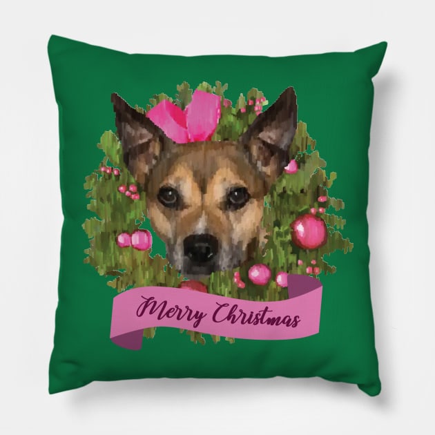 Merry Christmas Pitbull - Pink Pillow by calliew1217